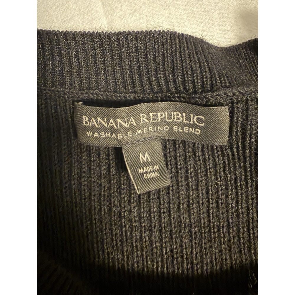 Banana Republic Black Merino Wool Blend Sweater Dress M Midi Long Slv Rib Knit - Picture 3 of 11